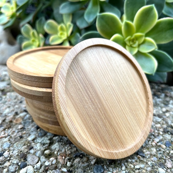 Natural Wood Round Coasters Set of 7 - Picture 3 of 10